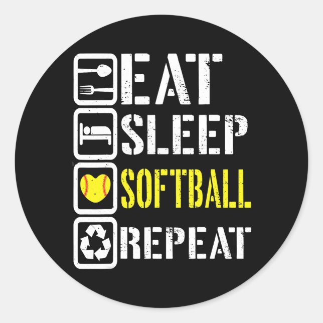 Sticker Rond Drôle Mangez Sleep Softball Répéter Players De Bas (Devant)