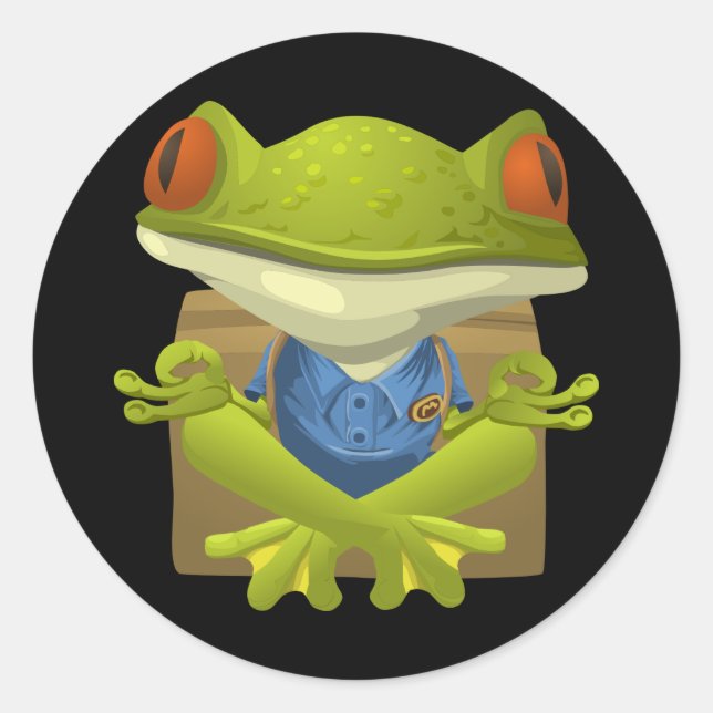 Sticker Rond Drôle Méditer le dessin de la grenouille (Devant)