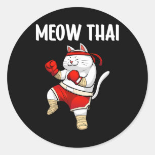 Sticker Rond Drôle Meow Thai Design Pour Hommes Femmes Muay Tha