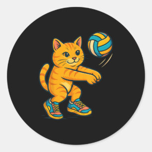Sticker Rond Drôle mignon Chat Volleyball Joueur Fan Tee Traine