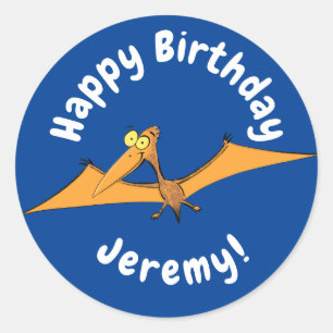 Sticker Rond Drôle mignon dessin animé de pterodactyle volant o