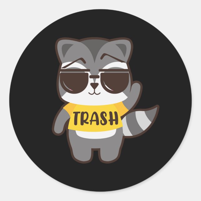 Sticker Rond Drôle mignon Trash Raccoon Lunettes de soleil Forê (Devant)