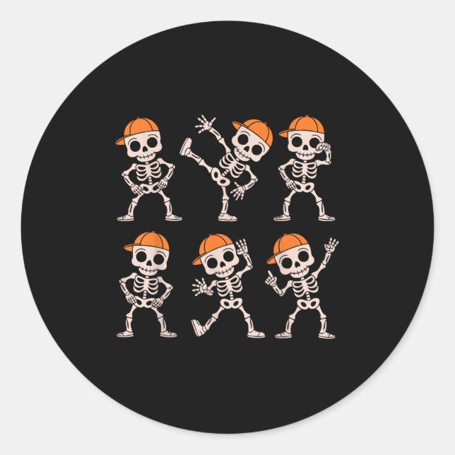 Sticker Rond Drôle Mignonne Danser Squelette Halloween Garçons  (Devant)