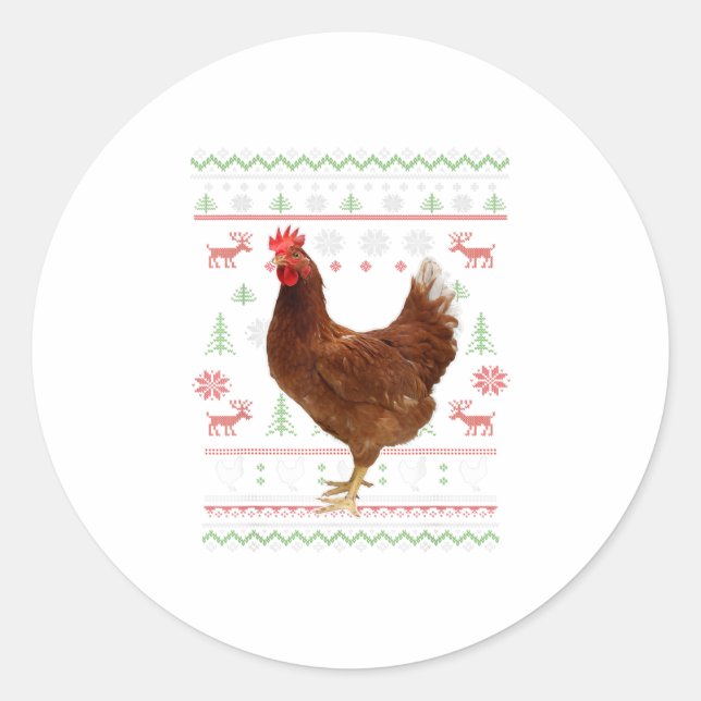 Sticker Rond Drôle moche Noël poulet de Noël Santa Hat (Devant)