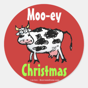 Sticker Rond Drôle Moo-ey vache de Noël
