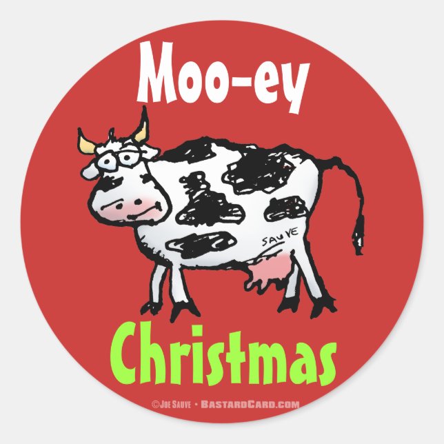 Sticker Rond Drôle Moo-ey vache de Noël (Devant)