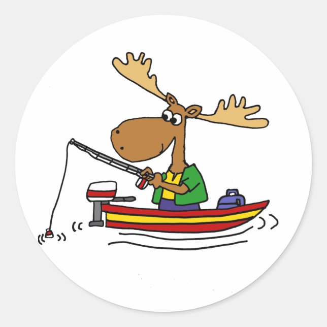 Sticker Rond Drôle Moose Fishing Cartoon (Devant)