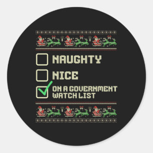 Sticker Rond Drôle Naughty Nice Sur La Liste De Surveillance Du