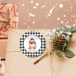 Sticker Rond Drôle Noël Chien Dessin de Noël Fête du Père Noël