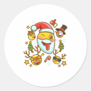 Sticker Rond Drôle Noël Smile Emoticon Santa Hat Xma