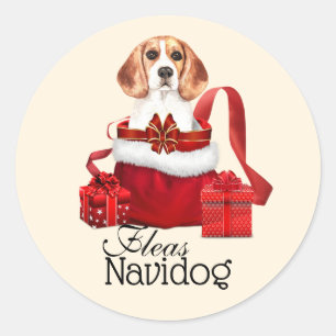 Sticker Rond Drôle Noël vacances beagle chien puces navidog