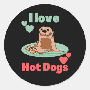 Sticker Rond Drôle Otter Manger un Snack. Adorable