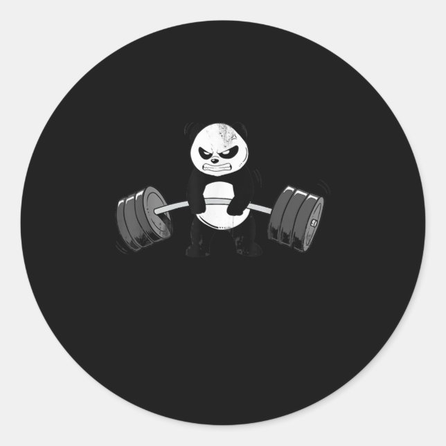 Sticker Rond Drôle Panda Entraînement Kitten Gym Deadlift Puiss (Devant)