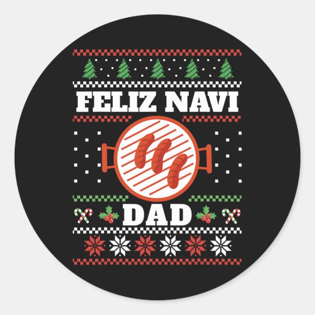 Sticker Rond Drôle Papa Noël Bbq Feliz Navi Papa Douloureux (Devant)