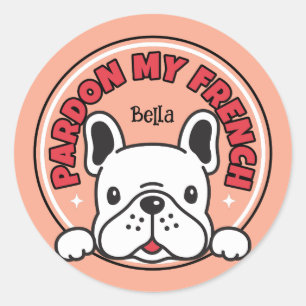 Sticker Rond Drôle Pardon Mon Français Chien Rose Chien Chien F