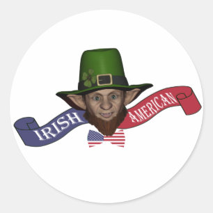 Sticker Rond Drôle patriotique irlandais-américain leprechaun