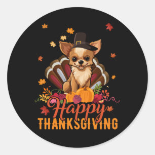 Sticker Rond Drôle pèlerin Chihuahua Chien Turquie Joyeux Thank
