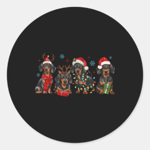 Sticker Rond Drôle Père Noël Dachshund Noël Dachshund Chien Amo