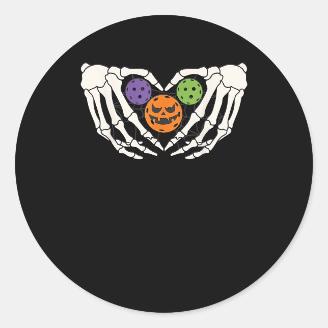 Sticker Rond Drôle Pickle Halloween Squelette Mains Coeur Pumpk (Devant)