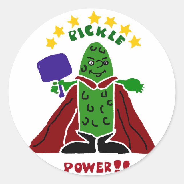 Sticker Rond Drôle Pickleball Super Hero Pickle (Devant)