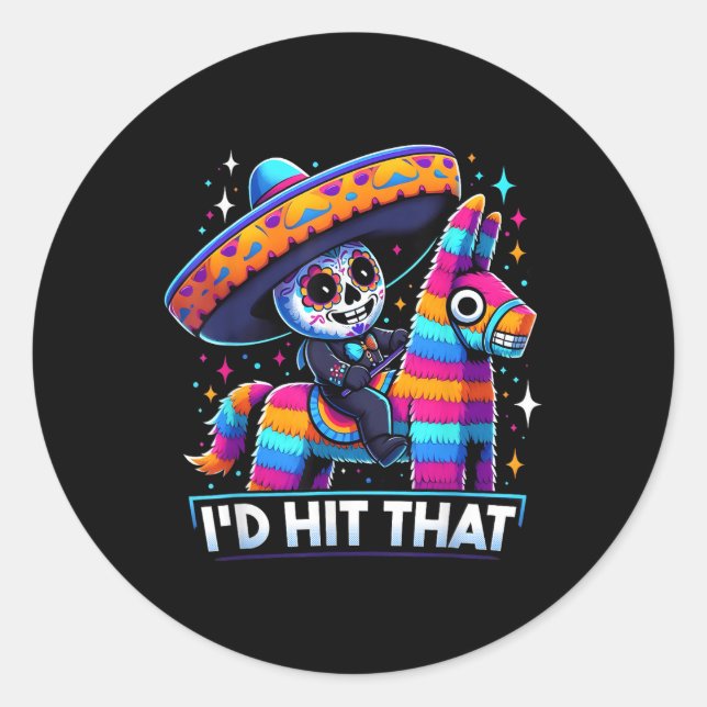 Sticker Rond Drôle Pinatas Du Parti Mexicain J'Ai Touché Ce Cin (Devant)