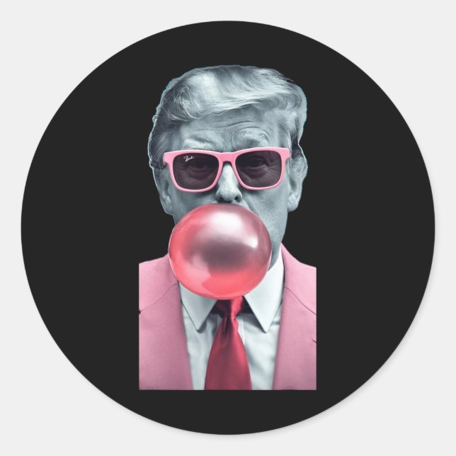 Sticker Rond Drôle Pink Trump bulle Gum Yum Tee (Devant)