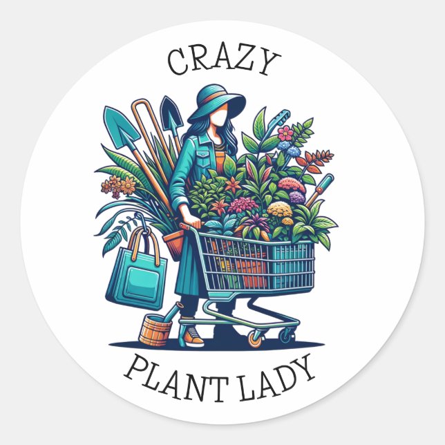 Sticker Rond Drôle Plante dame folle | Jardinage Humour de dépe (Devant)