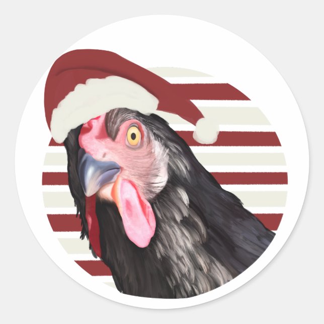 Sticker Rond Drôle poulet de Noël (Devant)