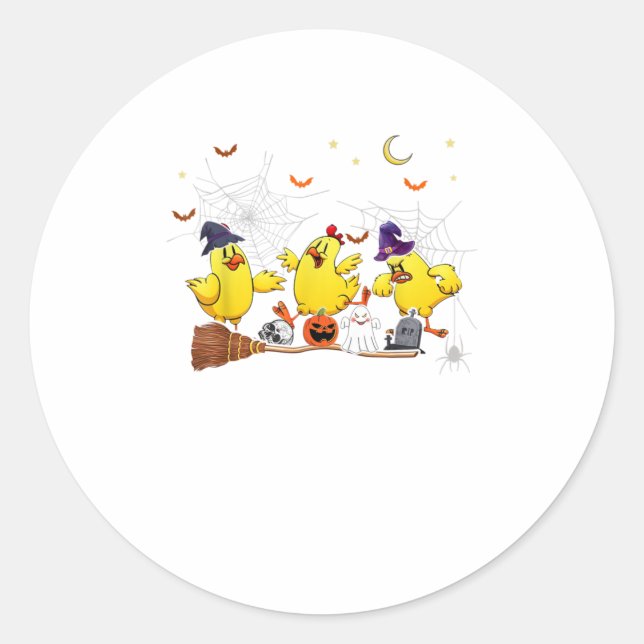 Sticker Rond Drôle Poulets de sorcière Halloween Louvain de pou (Devant)