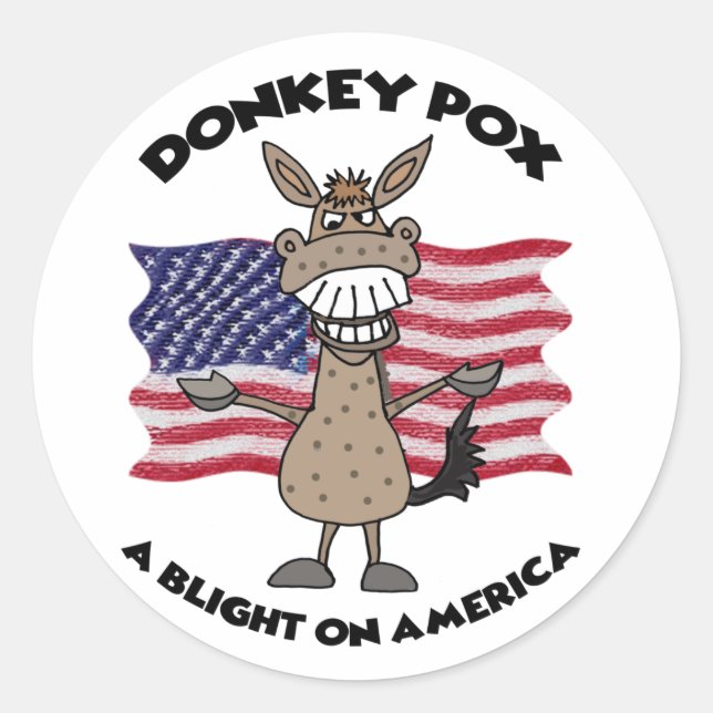 Sticker Rond Drôle Pox Donkey Anti Joe Biden Cartoon (Devant)
