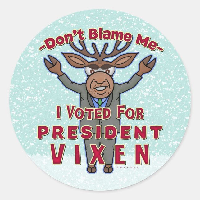 Sticker Rond Drôle Président de Noël Vixen Reindeer Politique (Devant)