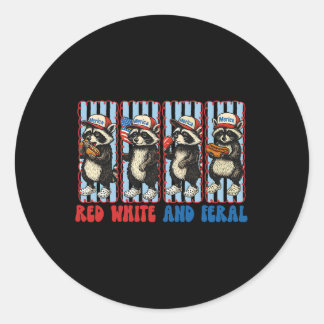 Sticker Rond Drôle Raccoon 4 juillet Patriotique Mignonne Rouge