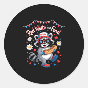 Sticker Rond Drôle Raccoon 4 juillet Patriotique Mignonne Rouge