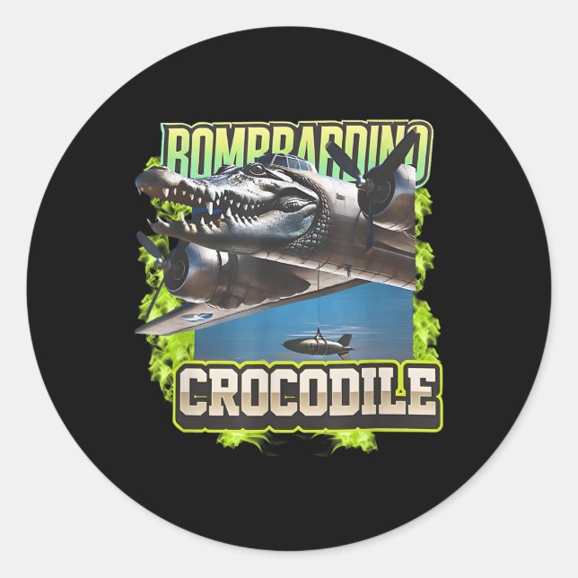 Sticker Rond Drôle Reptile Bombardiro Crocodilo Cerveau Rot, St (Devant)