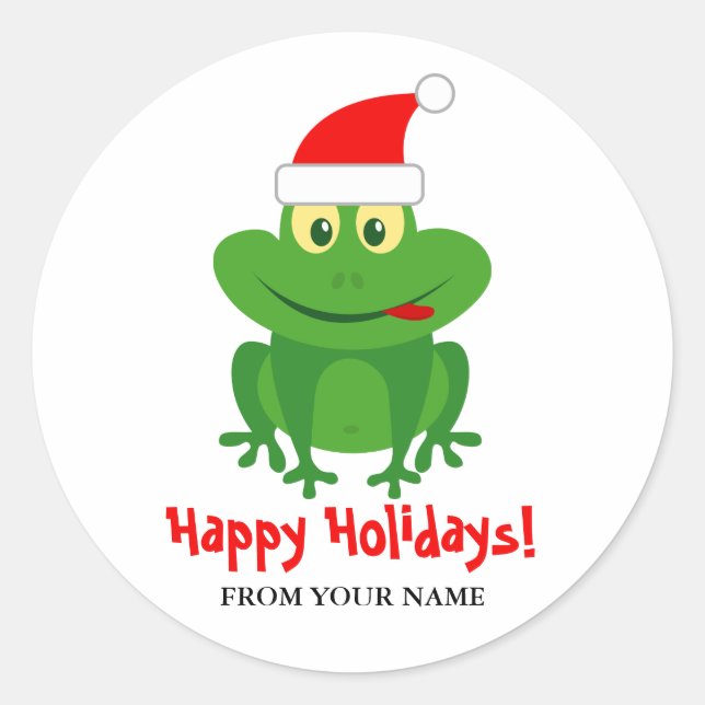 Sticker Rond Drôle Santa Claus grenouille dessin animé Noël (Devant)