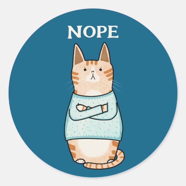 Sticker Rond Drôle Sarcastique Orange Chat Nope (Devant)