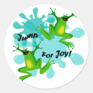 Sticker Rond Drôle Sauter la grenouille pour la joie