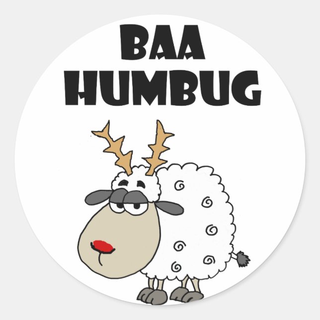 Sticker Rond Drôle Sheep Bah Humbug Christmas Pun Cartoon (Devant)