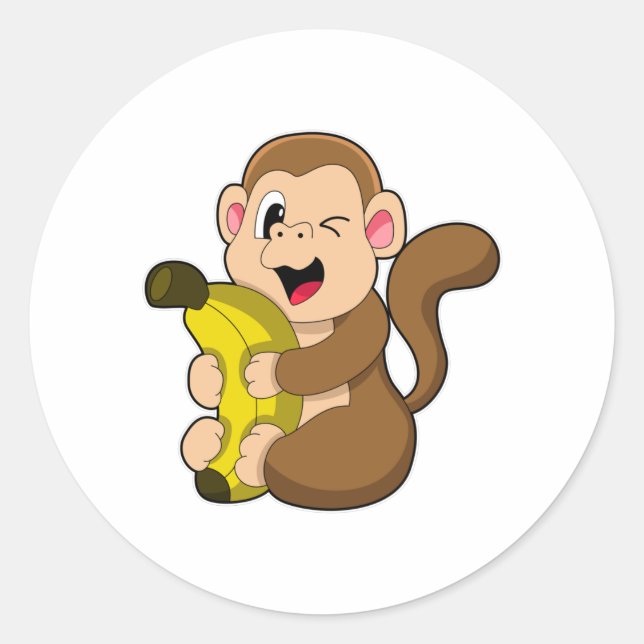 Sticker Rond Drôle singe avec banane (Devant)