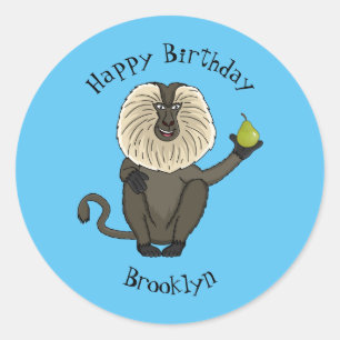 Sticker Rond Drôle singe-singe macaque à queue de lion