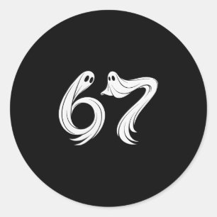 Sticker Rond Drôle Six Sept 6 7 Mème 67 Design Fantôme Hallowee