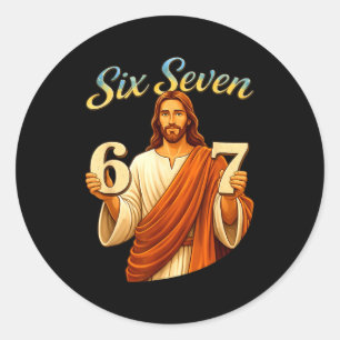 Sticker Rond Drôle Six Sept 6 7 Mème Jésus Chrétien Hommes Femm