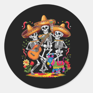 Sticker Rond Drôle Skeleton Cinco De Mayo Fiesta Festival Mexic