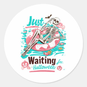 Sticker Rond Drôle Skeleton Été En Attente D'Halloween S