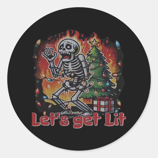 Sticker Rond Drôle Skeleton Noël Faisons Lit Classic (Devant)