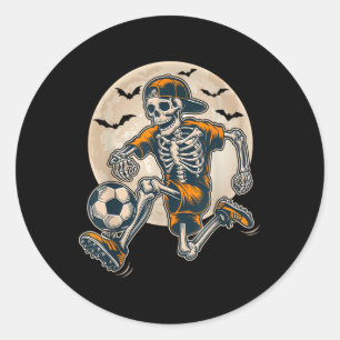 Sticker Rond Drôle Skeleton Soccer Hommes Garçons Enfants Hallo