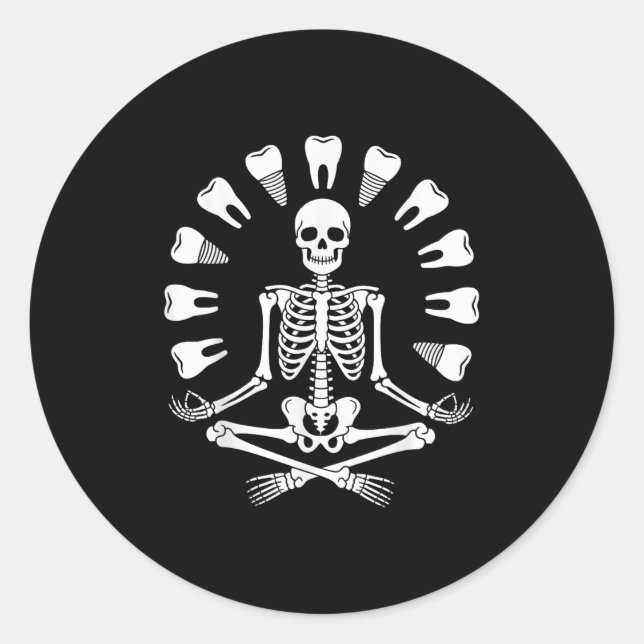 Sticker Rond Drôle Skeleton Yoga Dentist Dentist Dental Hygiéni (Devant)