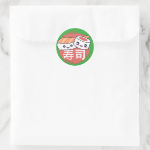 Sticker Rond Drôle Sushi Dessin