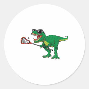 Sticker Rond Drôle T Rex Lacrosse Dinosaur Lax Boys Lacrosse Te