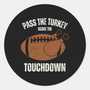 Sticker Rond Drôle Thanksgiving Boys Hommes Turquie Touchdowns